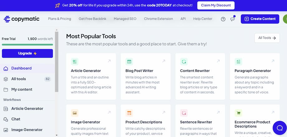 Compymatic homepage screenshot displaying all its best ai writing assistants