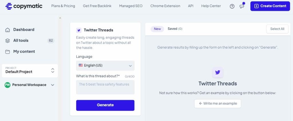 Copymatic best Twitter Threads Generator with set limit