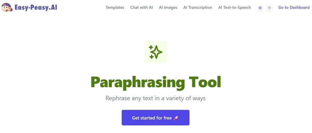 Easy Peasy AI paraphrasing tool homepage