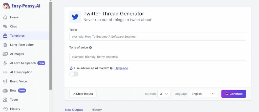 Easy-Peasy-AI twitter thread generator. Overall best Twitter Thread generator