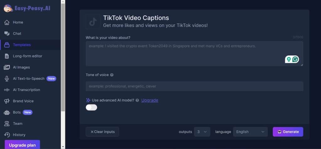 Easy-Peasy.AI Overall  best AI TikTok Caption generator 