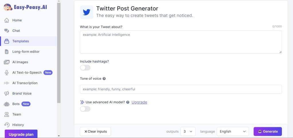 Easy-Peasy-AI best AI tweet generator screenshot
