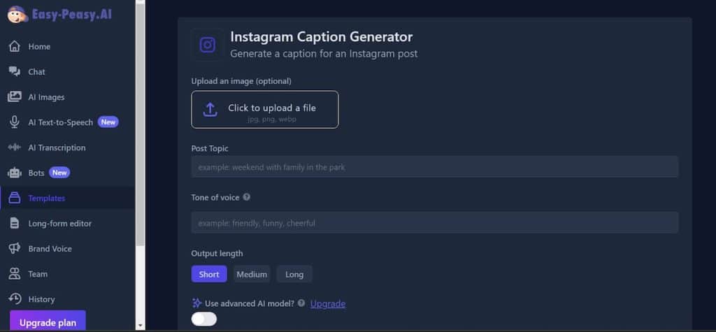 Easy-Peasy.AI one of the best AI Instagram Caption Generators