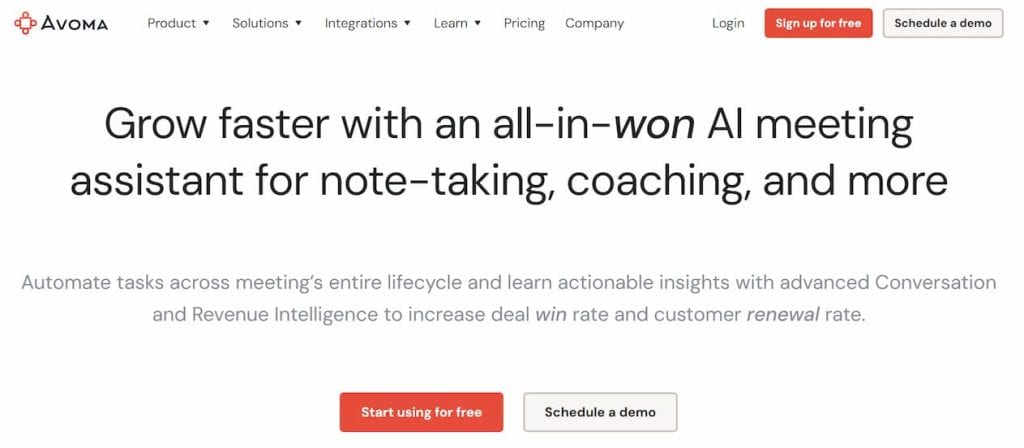 Avoma-AI-best-ai-tools-for-meetings-homepage-screenshot
