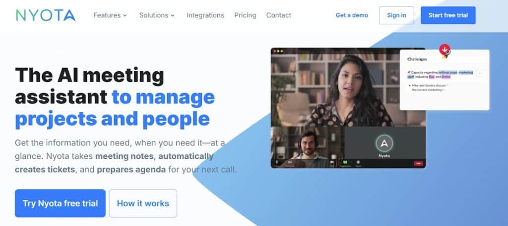 nyota-ai-homepage-screenshot-best-ai-tools-for-meetings