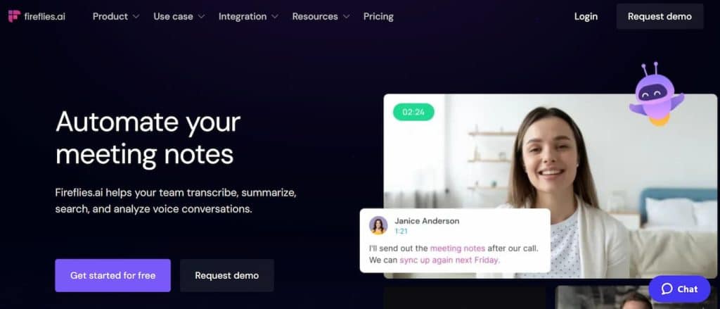 fireflies-ai-homepage-screenshot-best-ai-tools-for-meetings