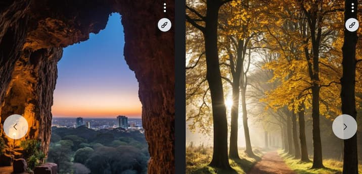 Detailed landscape of forest walk path and city view from a cave