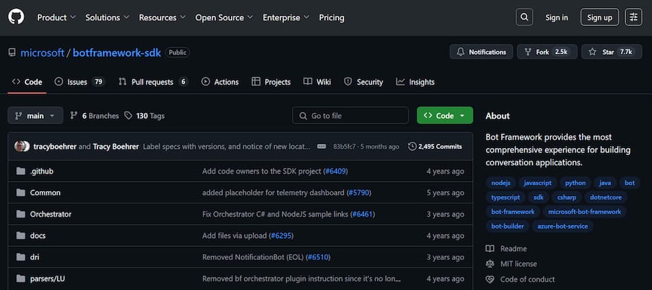 Microsoft Bot Framework GitHub Screenshot