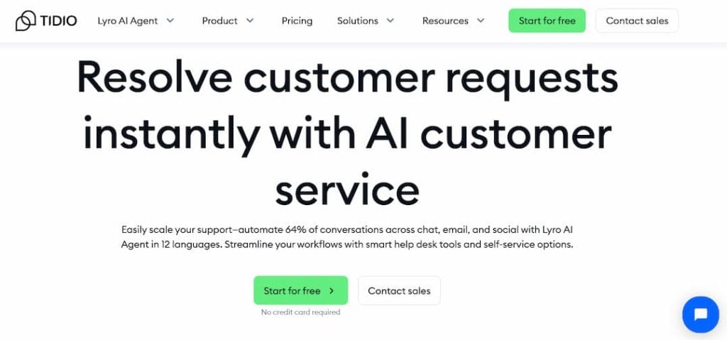 Tidio's Homepage Screenshot Tidio: Best WhatsApp chatbot for mid-sized businesses